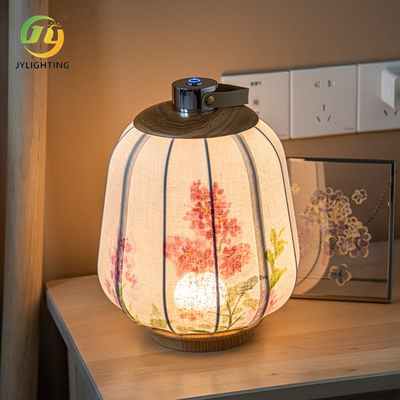 Retro Chinese Style Modern Lantern Pendant Hand Painted Touch Variable Night Light Wood Linen