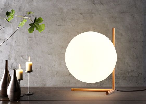 60W Max Ball Lampshape Dia 18cm Glass Nightstand Lamps For Bedroom