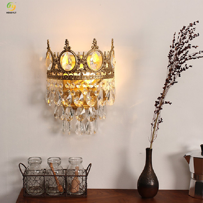Bedroom Bedside Crown Crystal Wall Lamp For Living Room Decorative
