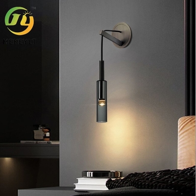 Modern Single Luxury Bedroom Bedside Wall Light All Copper TV Pendant Lamp Smoke Gray
