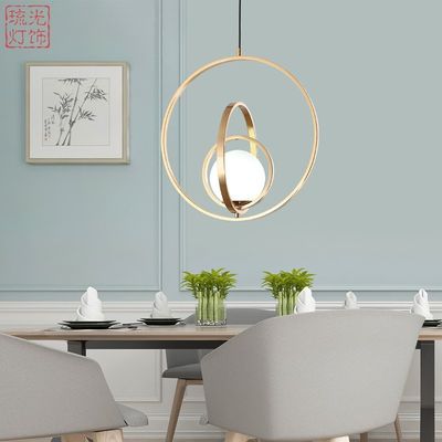 Metal Copper Color 3 Ring Glass Ball Pendant Light Electroplating